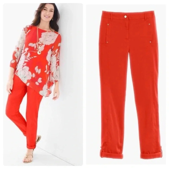 CHICO’S | Women’s Luxe Utility Convertible Orange Ankle Pants Size 2.5 (14/L) - Picture 1 of 12